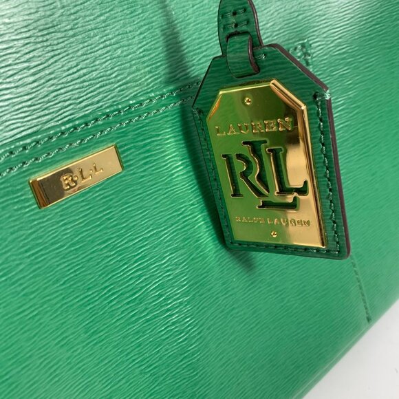 Ralph Lauren RLL Green Leather Structured Tote Shoulder Bag w/ Bag Charm/Fob EUC - Picture 2 of 13